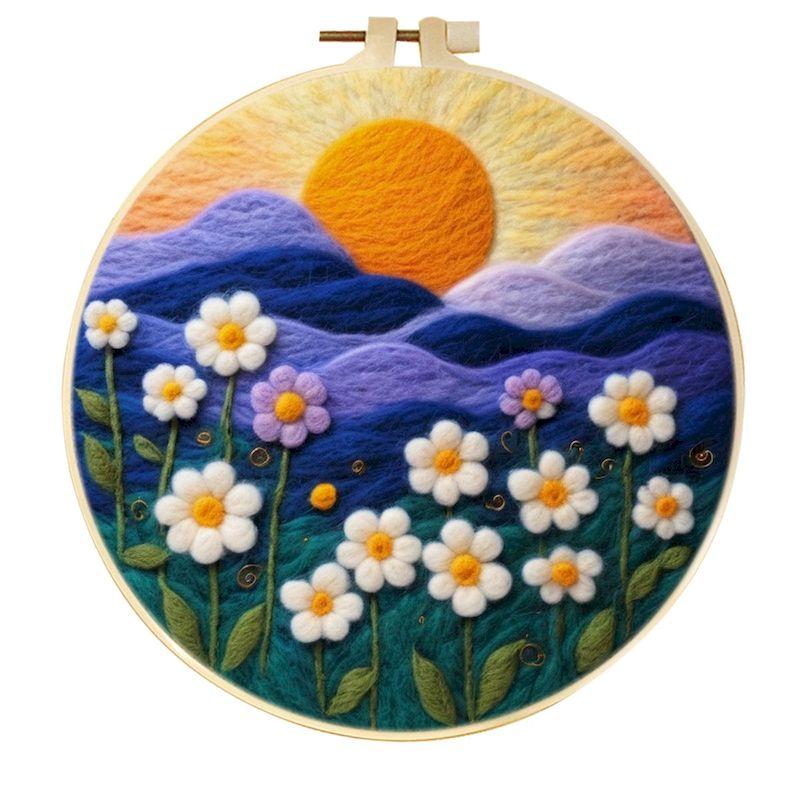 GATYZTORY DIY Wool Painting Kit With Frame Felting Needles Handmade Picture Kit Sunset Scenery For Home Decors Crafts Gift