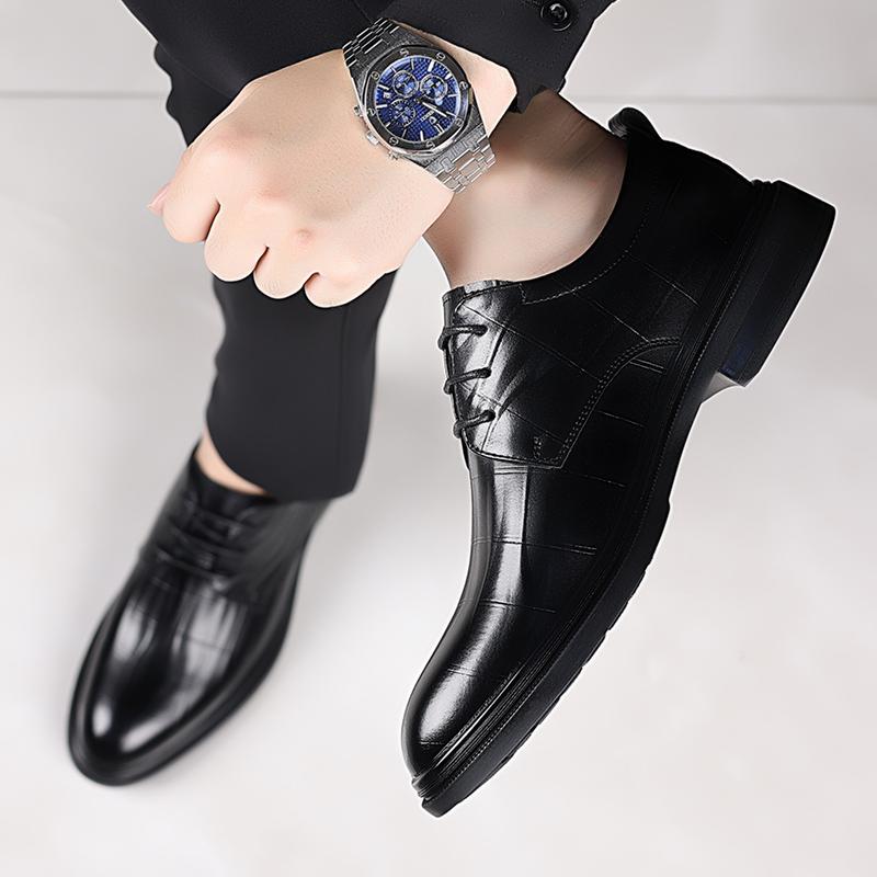 Fashion Brand Men's Business Wedding Party Formal Leather Shoes Soft Comfortable Non Slip Sole Casual Oxford Shoes Lace Up Driving Shoes