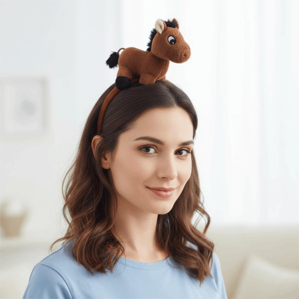 Pony Plush Hair Hoop Cartoon 2026 New Year Headband Cute New Year Headpiece  New Year Dress Up