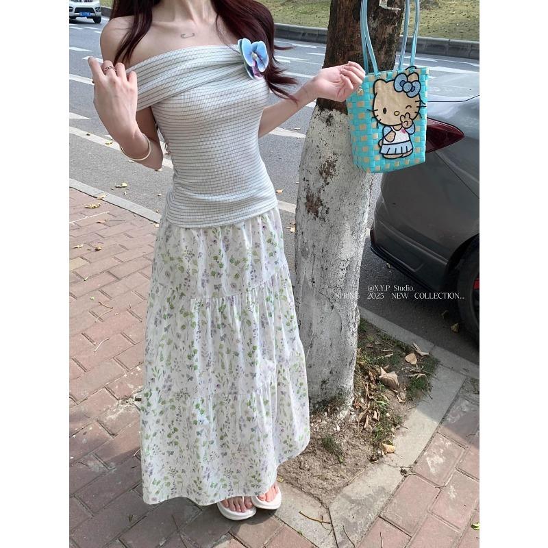 Floral High-waisted Skirt for Women In Spring and Summer New Style A-line Slimming Wide Skirt with Gentle Wind