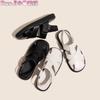 2025 summer new leather hollow woven pig cage Roman sandals women's design sense niche Velcro versatile