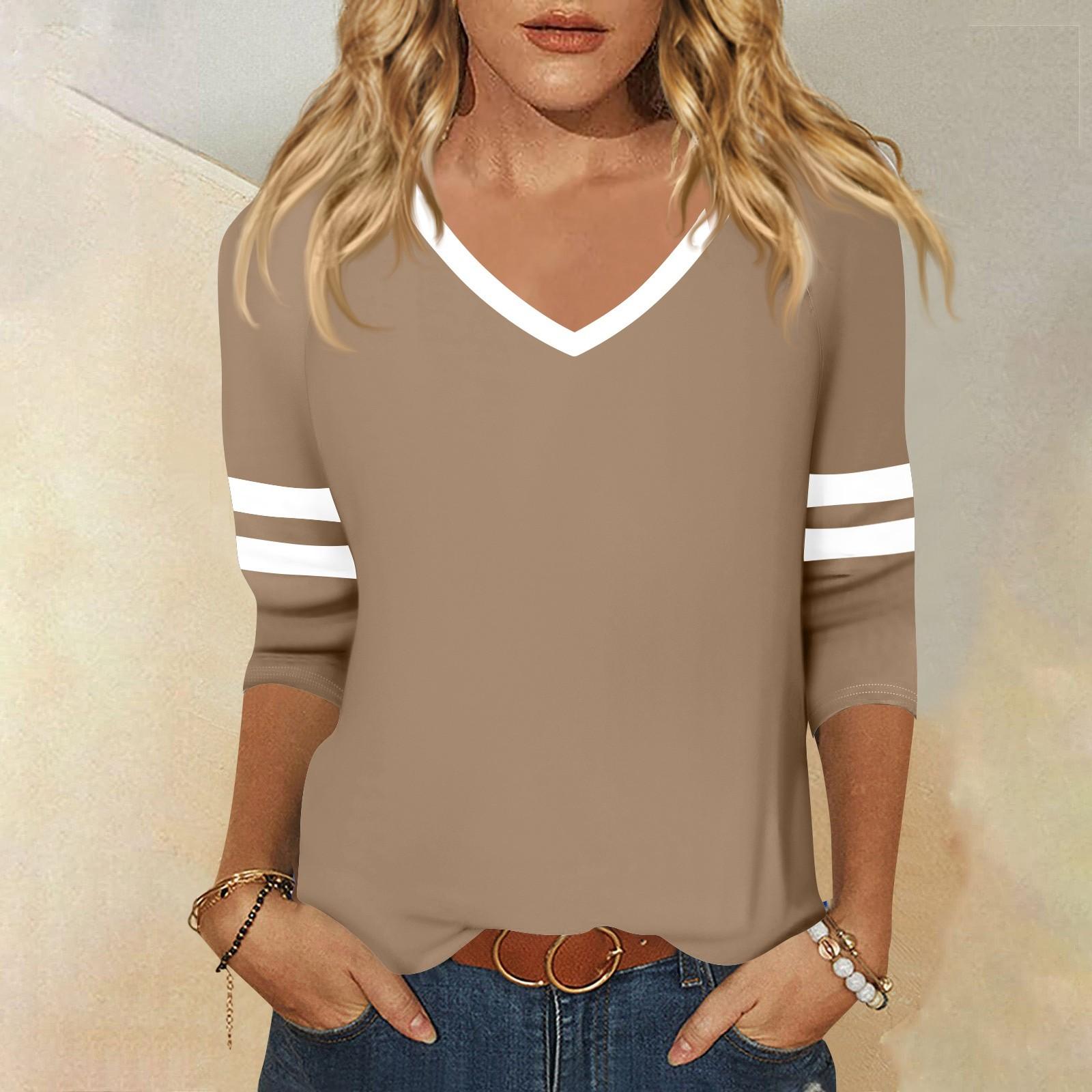 

Женская футболка с рукавом 3/4, повседневная, для выходных, модная, базовая, с V-образным вырезом, обычного кроя XXXL хаки