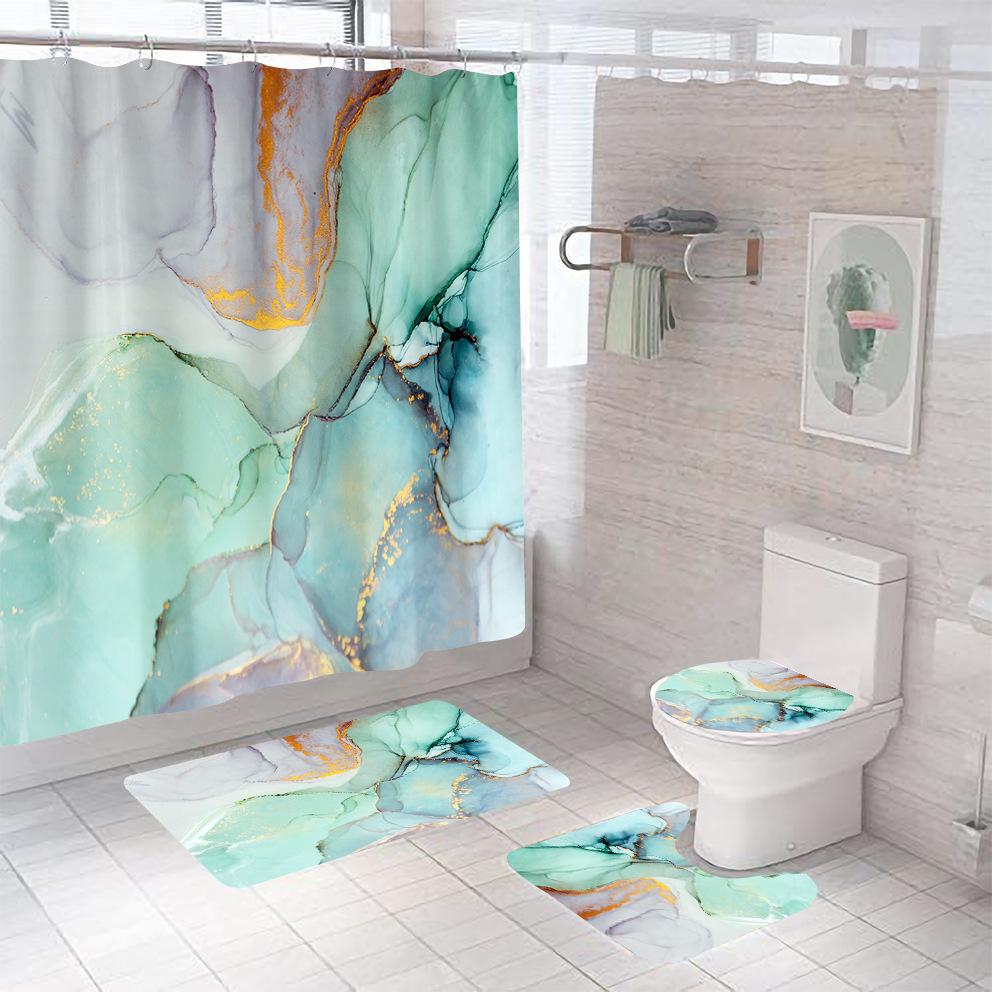 Bathroom Shower Curtain Four-piece Digital Printing Marble Waterproof Shower Curtain Toilet Partition Curtain Bath Mat