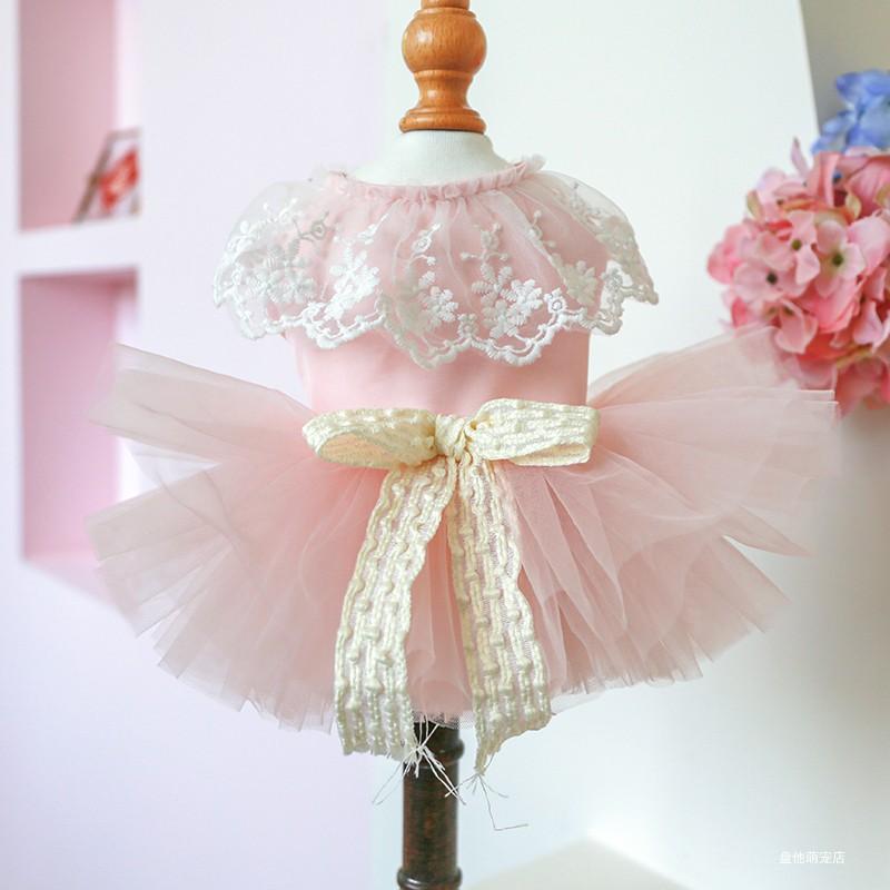 1PC Pet Clothing Dog Cat Spring Summer Thin Pink Bow Mesh Lace Collar Princess Dress Suitable for Small and Medium Sized Dogs