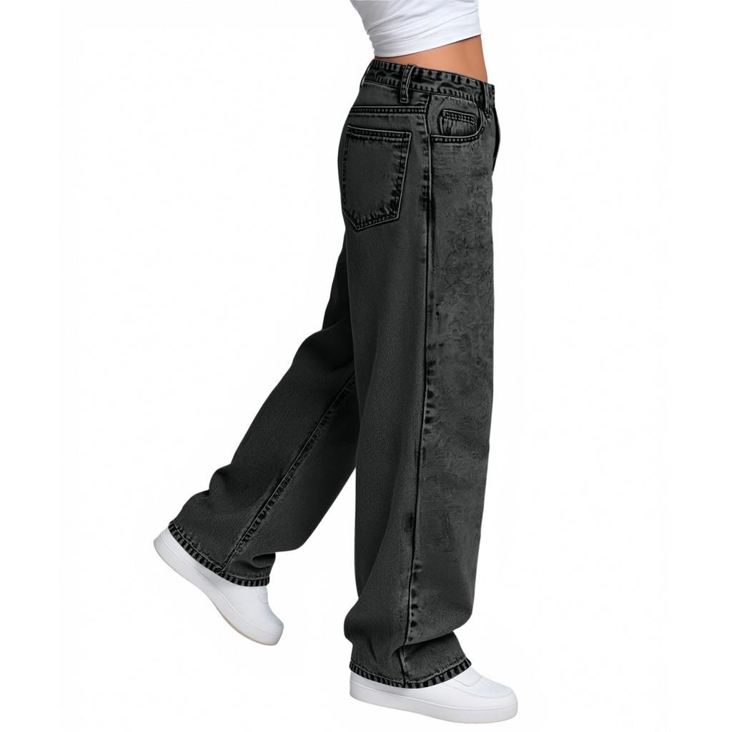 Women's High Waist Straight Leg Loose Casual Trousers Jeans