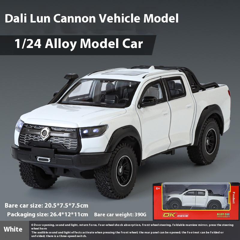 1/24 Alloy Die-cast Great Wall Cannon Pickup Truck Model Simulation Sound and Light Pull Off Road Vehicle Toy Collection Ornaments for Boys Gifts