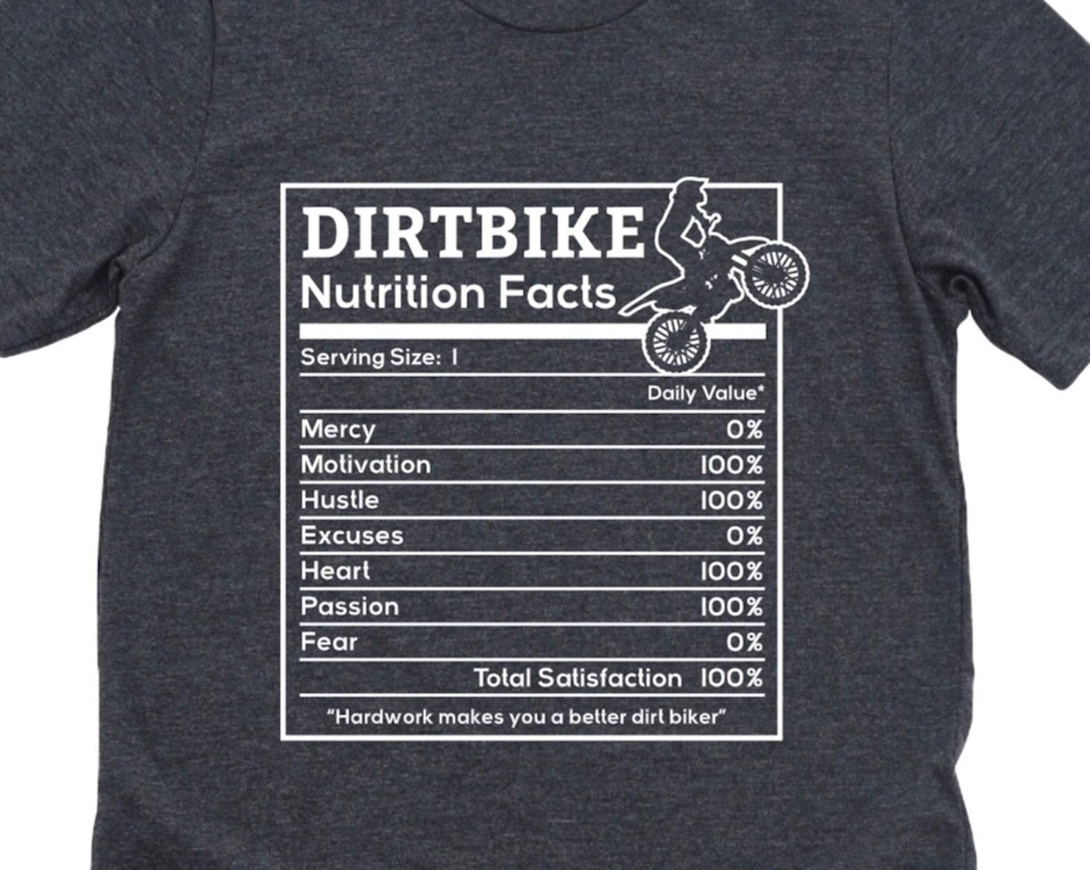 Dirt Bike Nutrition Facts Unisex Graphic T-Shirt, Short Sleeve Tee, Racing, Motocross S