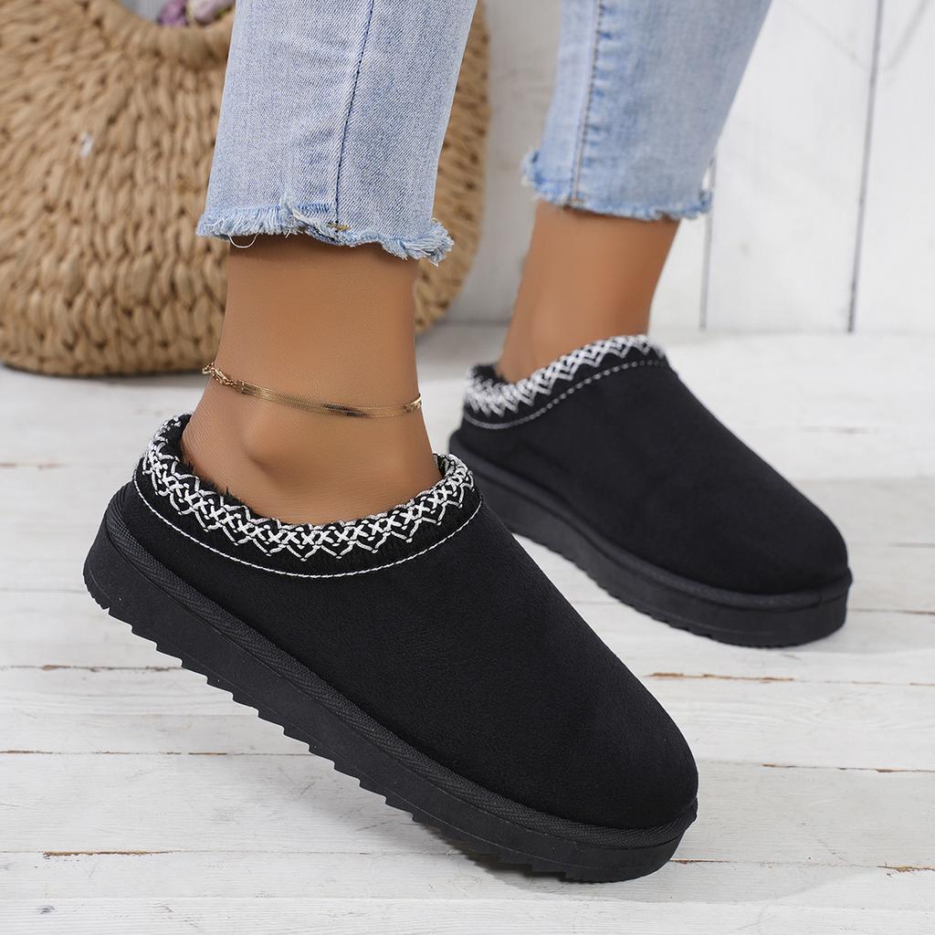 Winter 2025 New Cashmere Warm Thick Sole Heelless Covered Half Mop Cashmere Warm Snow Boots Slipper Cotton Shoes