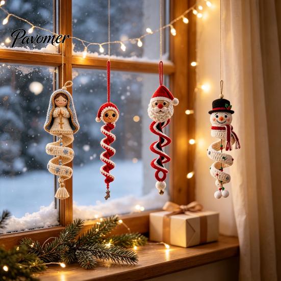 Set Fai da Te Addobbi per Albero di Natale Kit Uncinetto a Spirale, Pupazzo di Neve Babbo Natale Artigianato Ricordo Fatto a Mano Regalo per la Mamma Ornamento da Appendere Decorazione per Camino Sacco