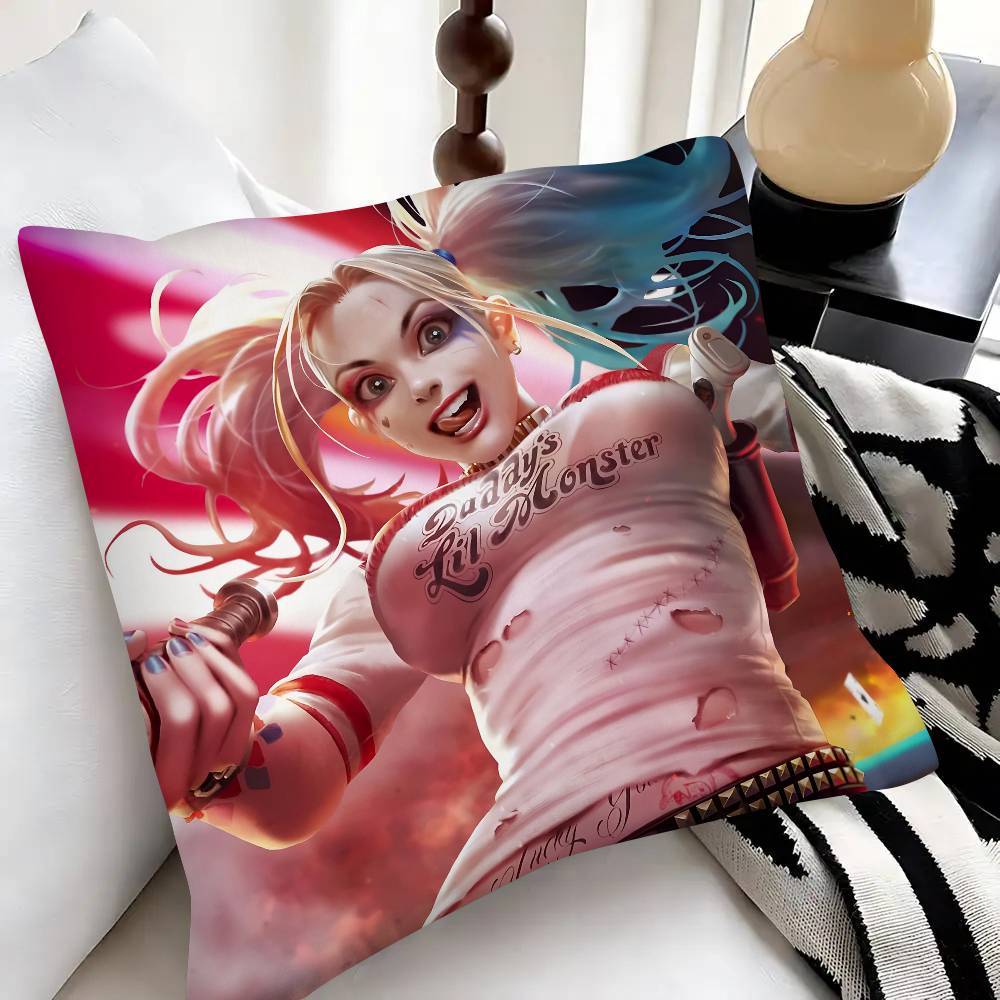 Movie Characters HHarley QQuinn Pillow Case Fashion Square Pillowcase Bedroom Sofa Room Ins Decoration Leisure