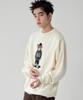 WEGO Animal Jacquard Knit Pullover Loose Men's Sweater, Unisex, Spring/Autumn/Winter, Fit, Casual, Large, Gift, White/Ivory