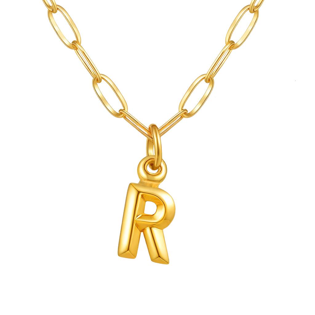 Stainless Steel Plated 18K Gold Small Square Chain Three-Dimensional 26 Letter Pendant Necklace Fashion Jewelry Nc-1958