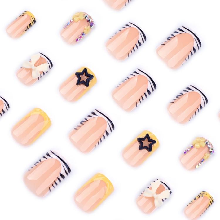 Square Nail Tips Bowknot Fake Nail Glues On Nail Stick On Nail Press On Nail Artificial False Nail for Womens and Girls