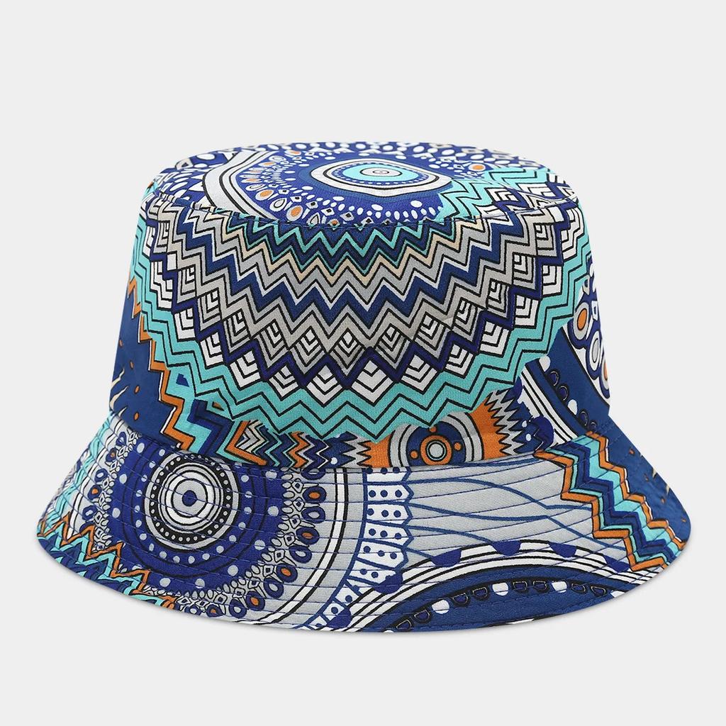 Boho style flower print double side sunscreen fisherman hat women fashionable outdoor sunshade retro sun beach bucket hat