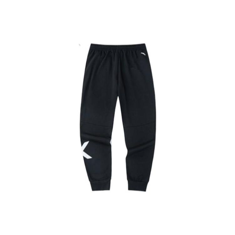 Anta Life Series Solid Color Skin-Friendly Printed Pattern Plus Velvet Joggers Men Bottoms Black 152241304N-2