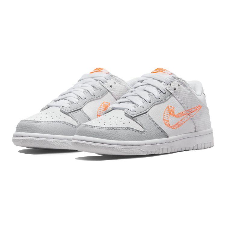 Nike Dunk Low SE GS 3D Swoosh Kids Sneakers White Pure-Platinum Total-Orange DR0171-100