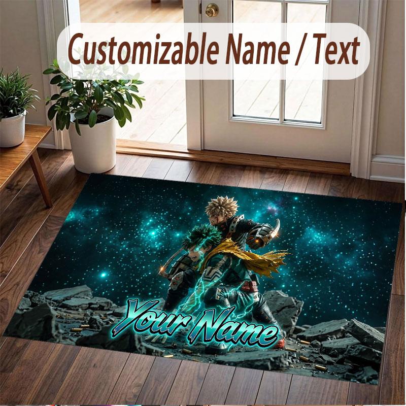 Custom Name Crystal Velvet Rug,My Hero Academia Comfortable Anti Slip Floor Mat For Room Decoration