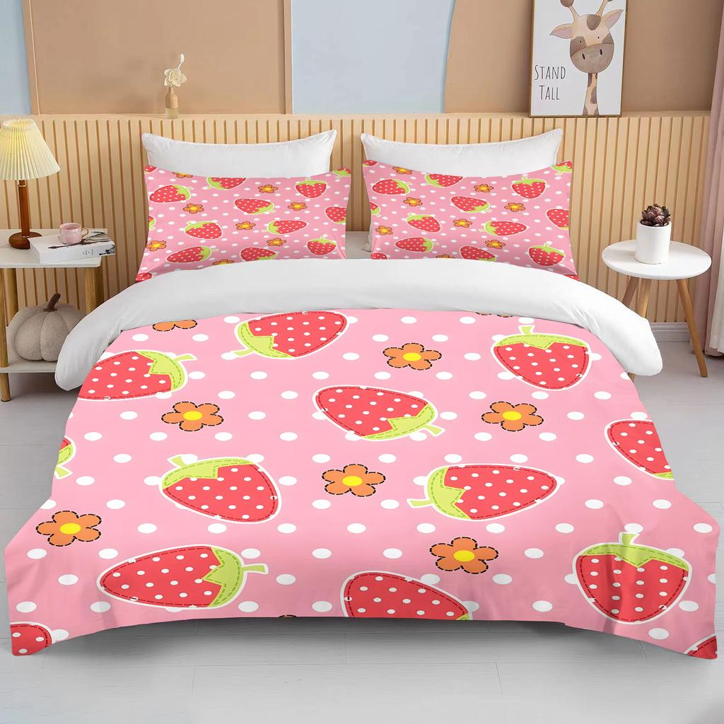 Sweet Strawberry Print Bedding Set Duvet Cover 1 Duvet Cover 2 Pillowcases Adult And Kids Bedding Set Luxury Queen Bedding Set