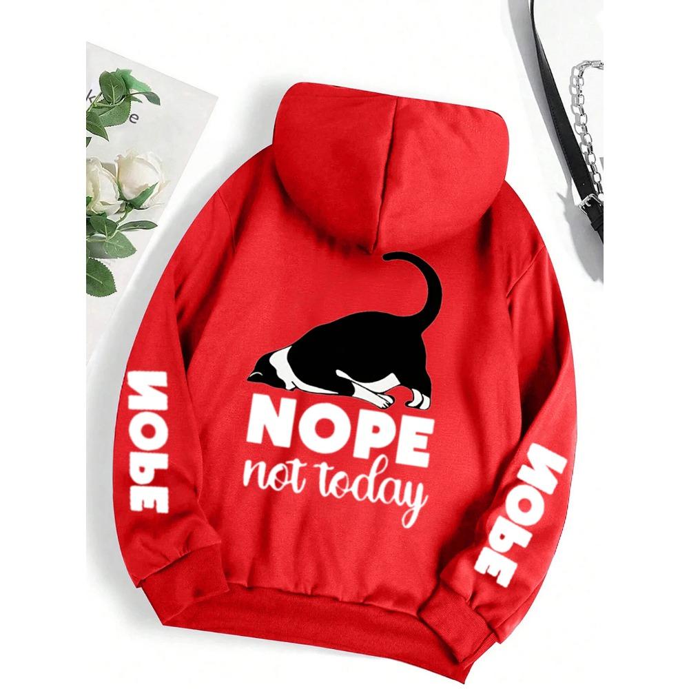 Casual Woman Men Hoodies Nope Not Today Cute Cat Printing Pullovers Loose Pocket Warm Fleece Sweatshirts Autumn Female Clothing