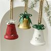 Holiday Bell Hanging Ornament for Christmas Tree and Entryway, Metal Display Piece with Top Accent and Rope Loop