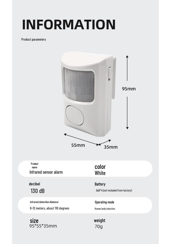 130dB White Custom Infrared Home Anti-theft Alarm