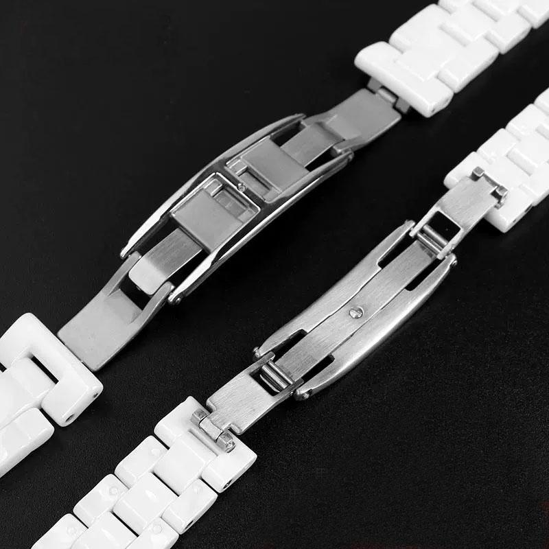 High-end Ceramic Watchbands Black White For J12 Bracelet 16mm 19mm Strap Stainless Steel Folding Buckle Watch Chain