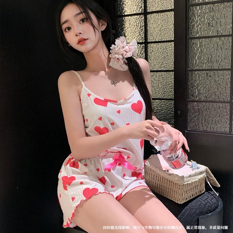 

Cherry Temptation Hot Selling Love Printed Suspender Shorts Casual Wear Women s Suit s【 40-52.5kg 】