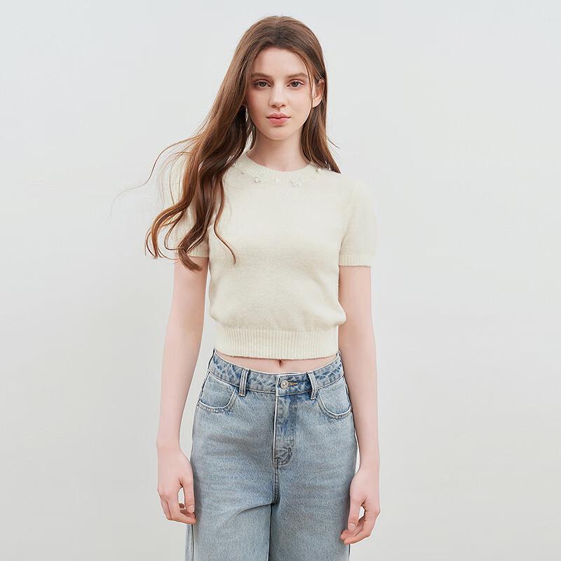 

LEDING Sequin-Embellished Puff Sleeve Knit Top M