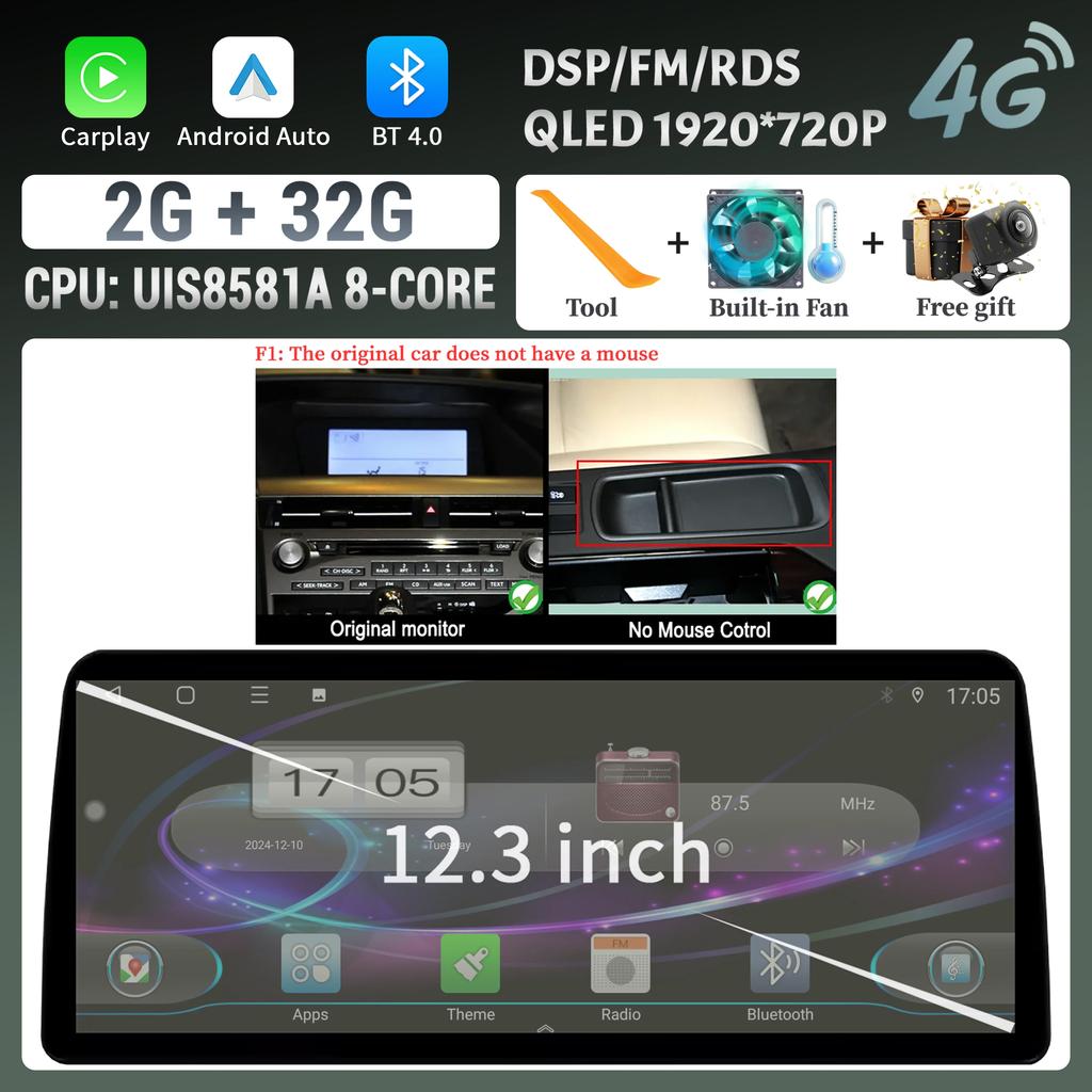 12.3inch For Lexus RX 2009-2014 Android 14 Car Radio Multimedia Navigation 4G GPS Wireless  Carplay Touch Head Unit Screen