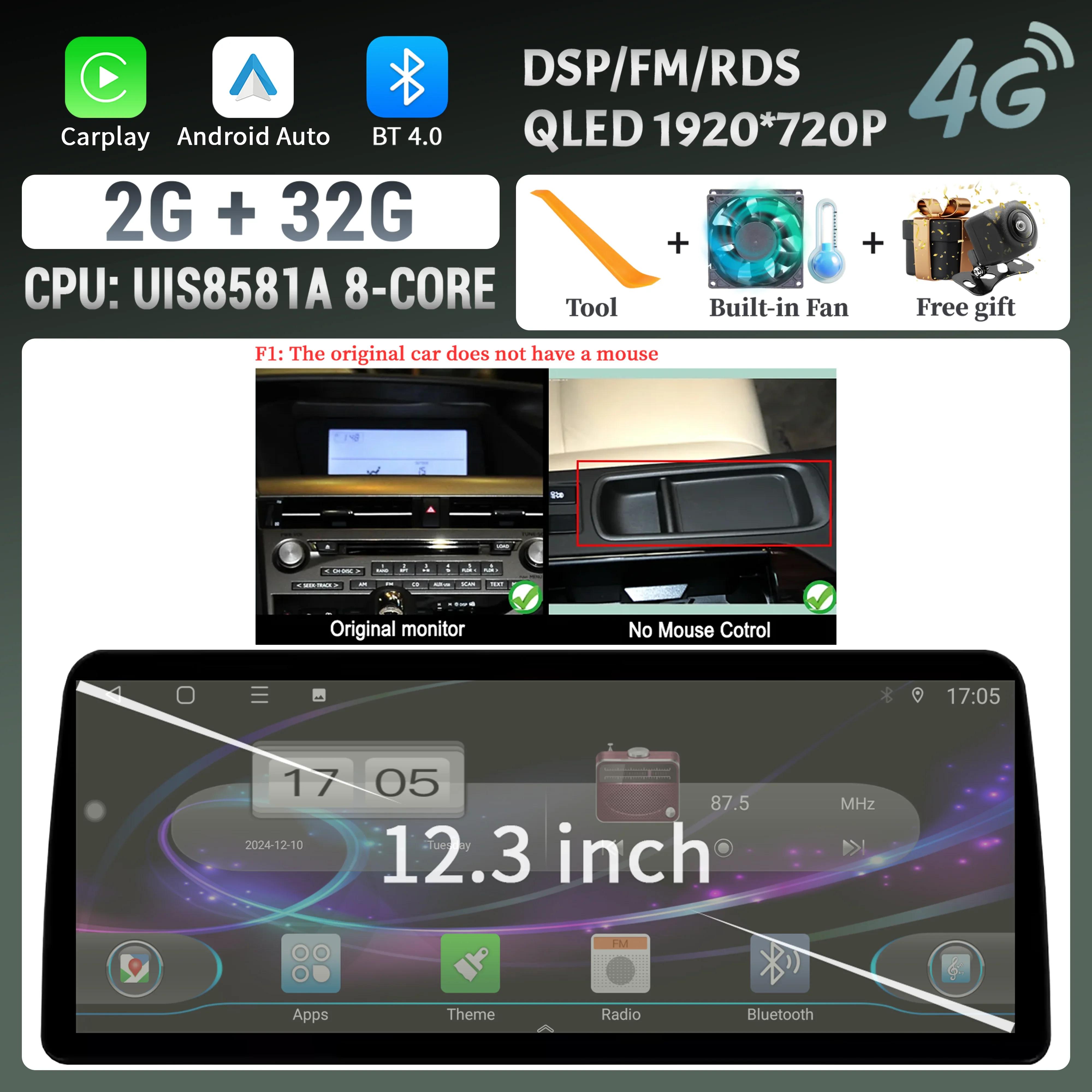 

12,3 дюйма для Lexus RX 2009-2014 Android 14 автомобильное радио мультимедиа навигация 4G GPS беспроводной Carplay сенсорный экран головного устройства CHINA