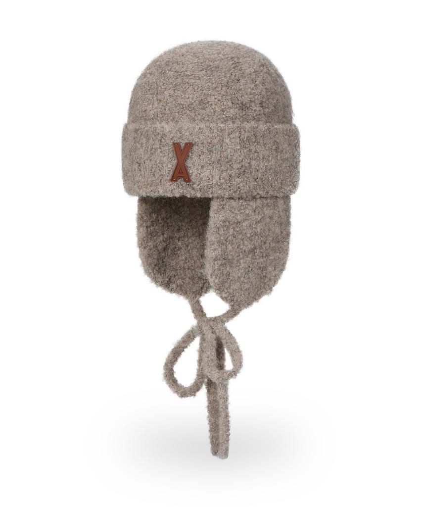 Bajal Va Patch Fly Knit Beanie Beige