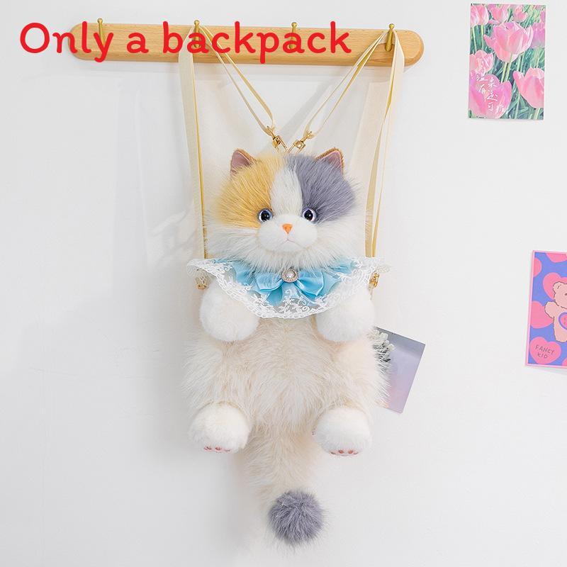 

Cat Plush Backpack With Bowknot Design For School And Travel Gifts For Girls And Boys Yellow Gray