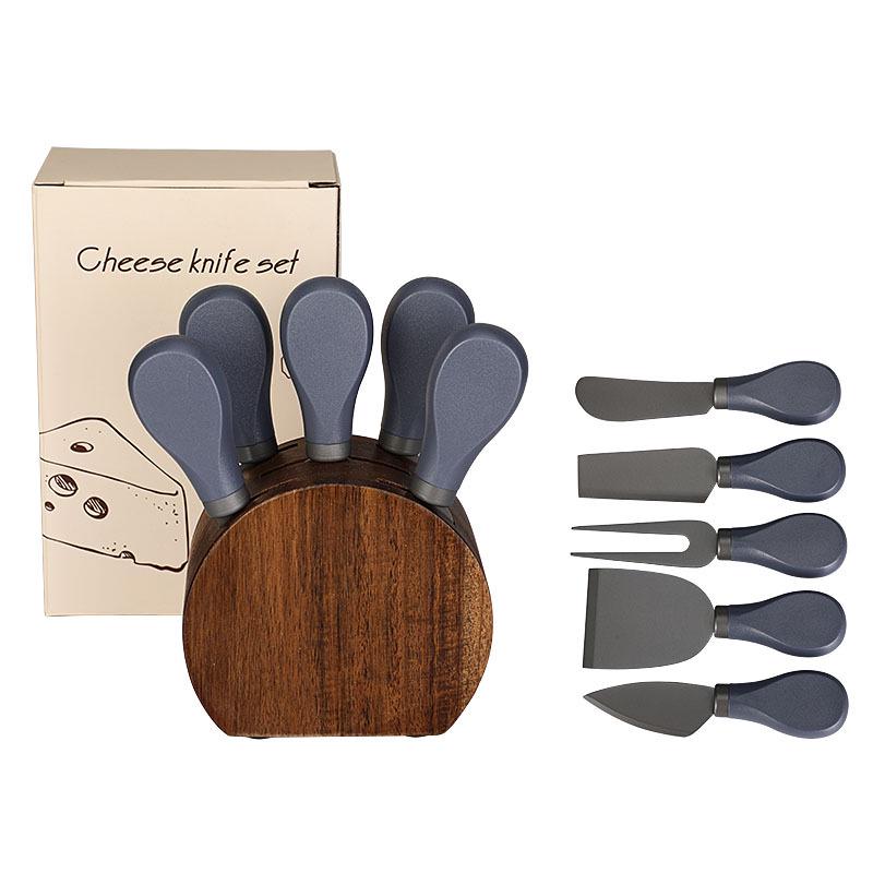 Набор ножей для сыра из акации: Набор ножей для сыра, вилок, масла и сливок из нержавеющей стали с подставкой для хранения.