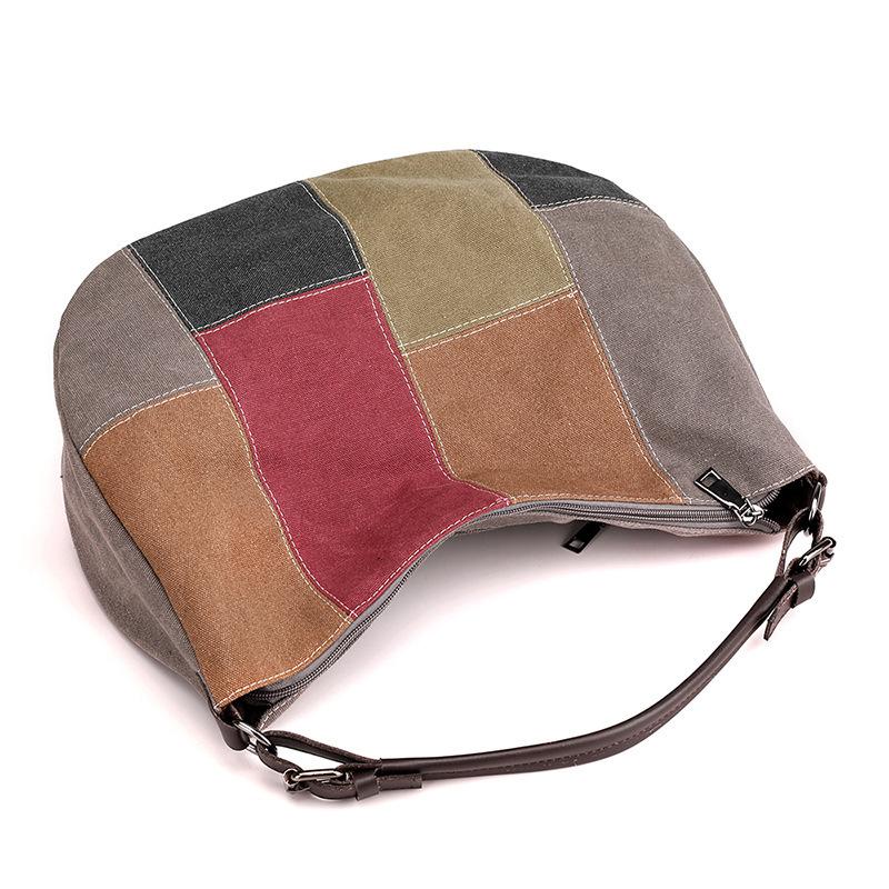 Nowa Retro Torba z Łączeniem Modna Torba Jednoramięna Crossbody Damska Torba Płócienna o Dużej Pojemności w Kontrastowym Kolorze