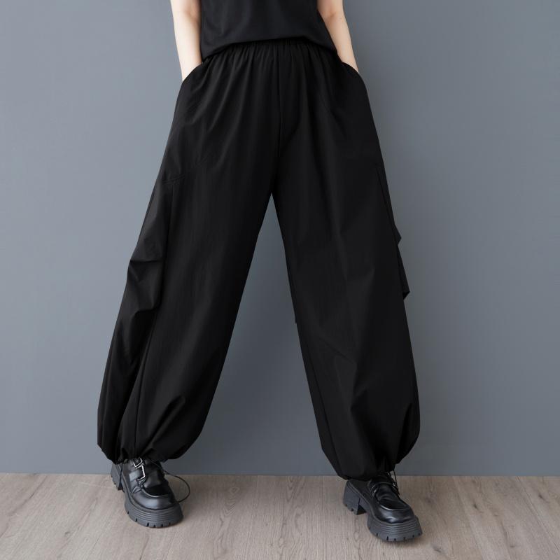 

Большие размеры Винтажные повседневные свободные длинные брюки с высокой талией Весна Лето широкие брюки женские брюки чёрный