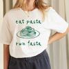Eat Pasta Run Fasta T-Shirt Summer Cute Print Cartoon Fun Print Pattern 2024 Women's Fashion Style Clothing Beach Top T-Shirt.