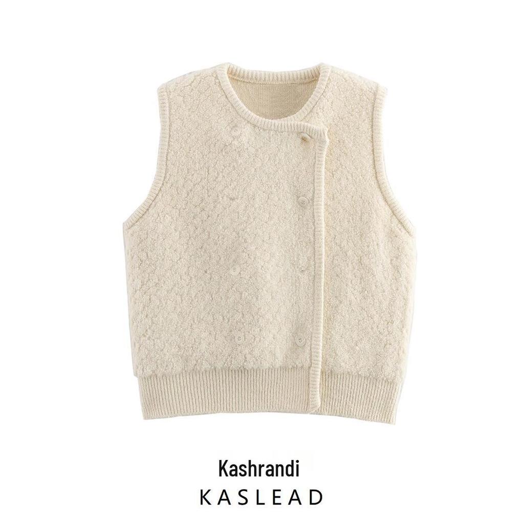 2025 Spring Women's European & American Fashion Double-Breasted Round Neck Sleeveless Knit Vest
