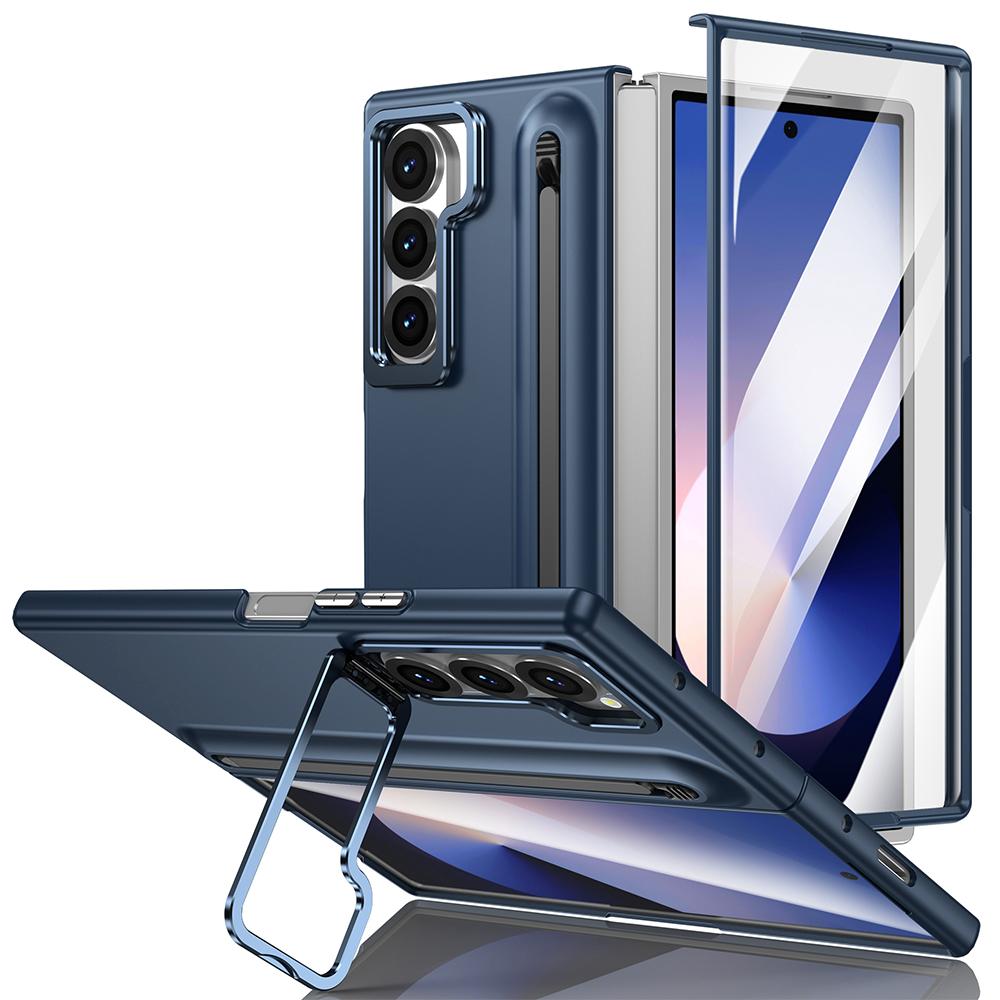 Metal Lens Stand Case For Samsung Galaxy Z Fold 7 6 5 4 With S Pen Slot Stylus Tempered Glass Screen Fold6 Fold7 Protector Cover