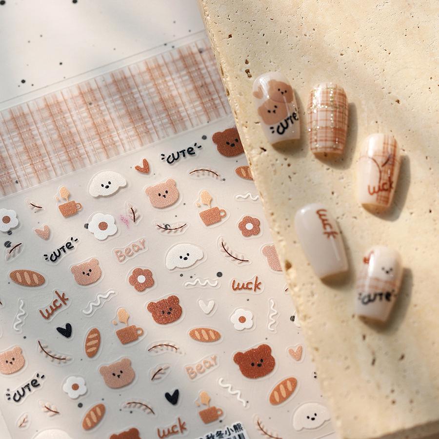 TENSOR Thin Blade Cute Bear Nail Stickers TS-3858 - Self-Adhesive Autumn & Winter Design
