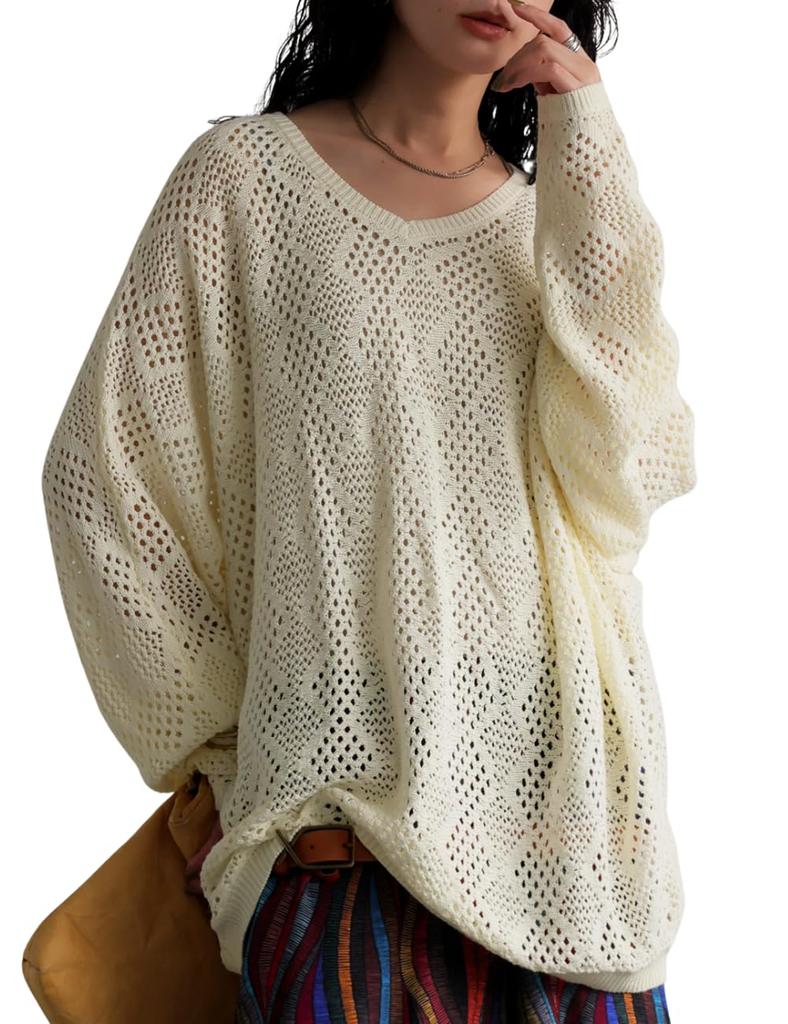 Antiqua Openwork Dolman Knit One Size White Women's Top, PN-00552, 03,