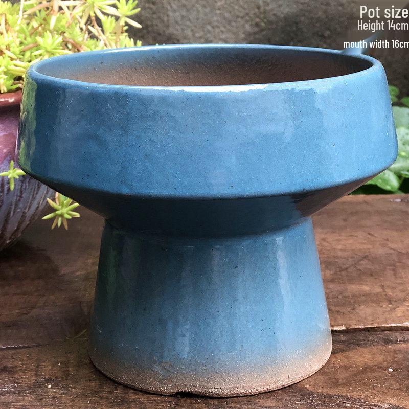 Handmade Medium-Sized Ceramic Pot with Feet – Succulent Planter in Breathable Colored Glaze Coarse Pottery.