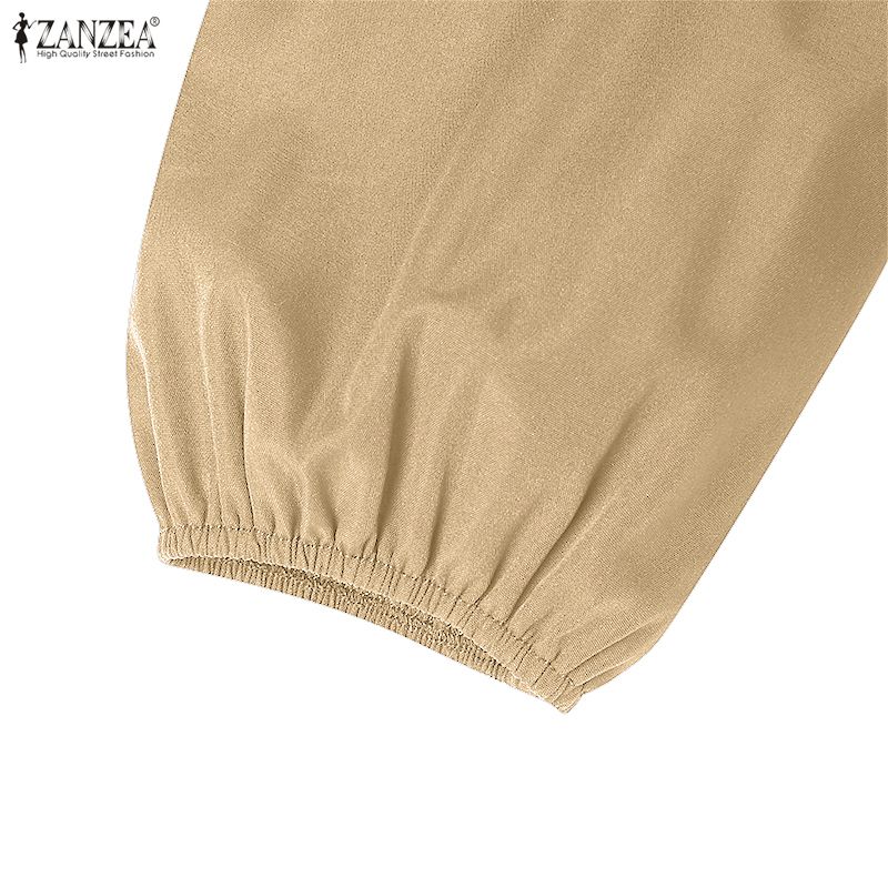 ZANZEA Vestido largo suelto informal de manga larga con cuello vuelto para mujer