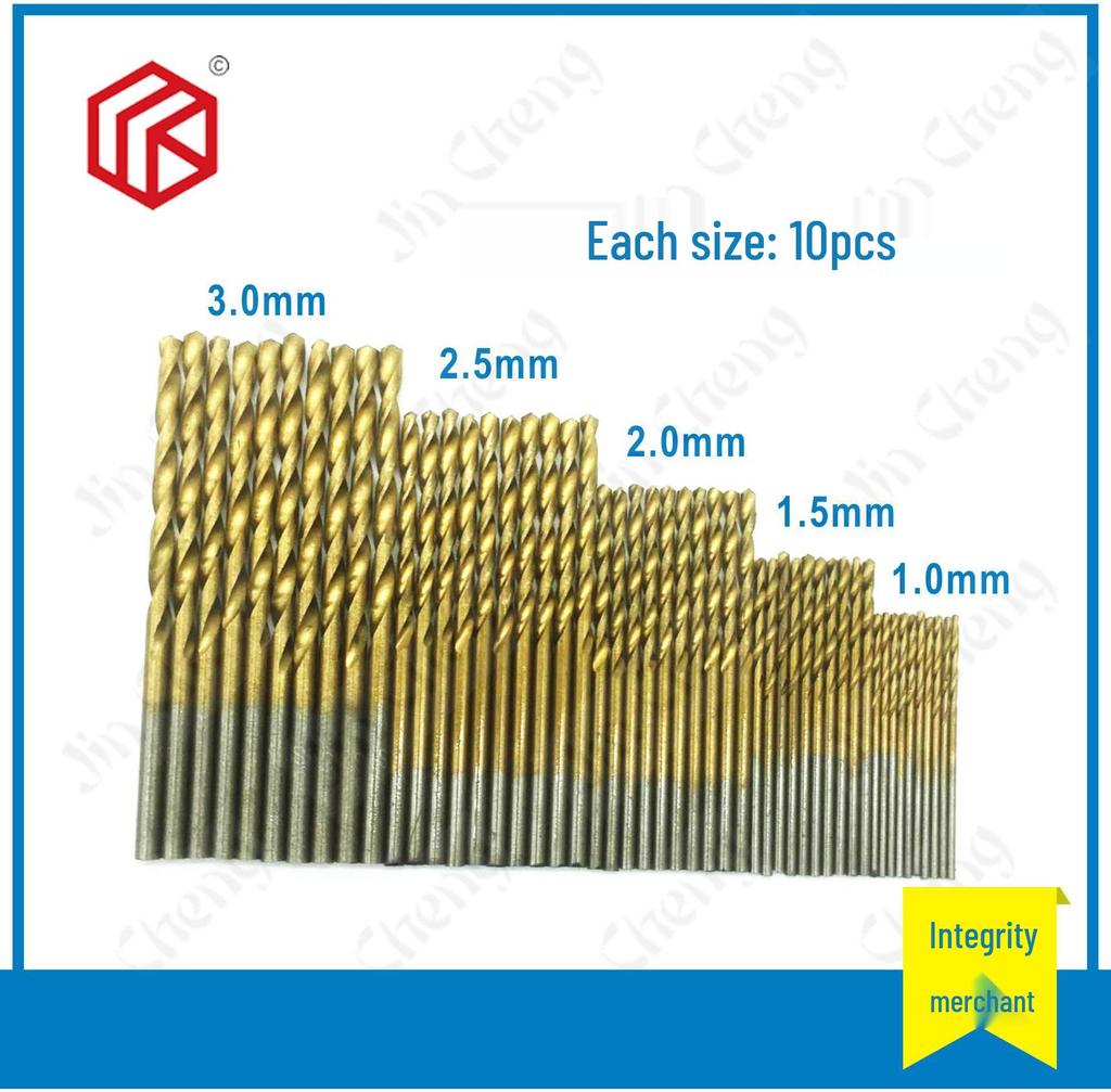 Titanium-Coated HSS Twist Drill Bits, 1-3mm, 50-Piece Set