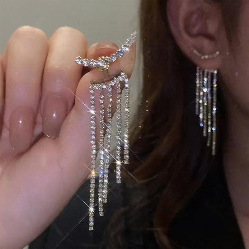 

Изысканные длинные ультра-блестящие серьги с кисточками с бриллиантами для женщин, корейские модные серьги, повседневные ювелирные изделия для дня рождения