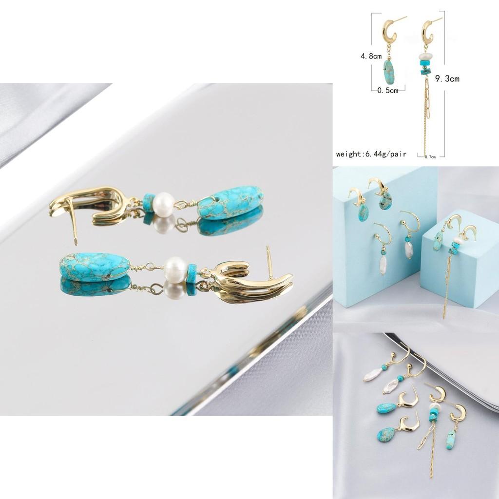 European And American Fashion Trend Asymmetrical Pearl Natural Stone Earrings For Women