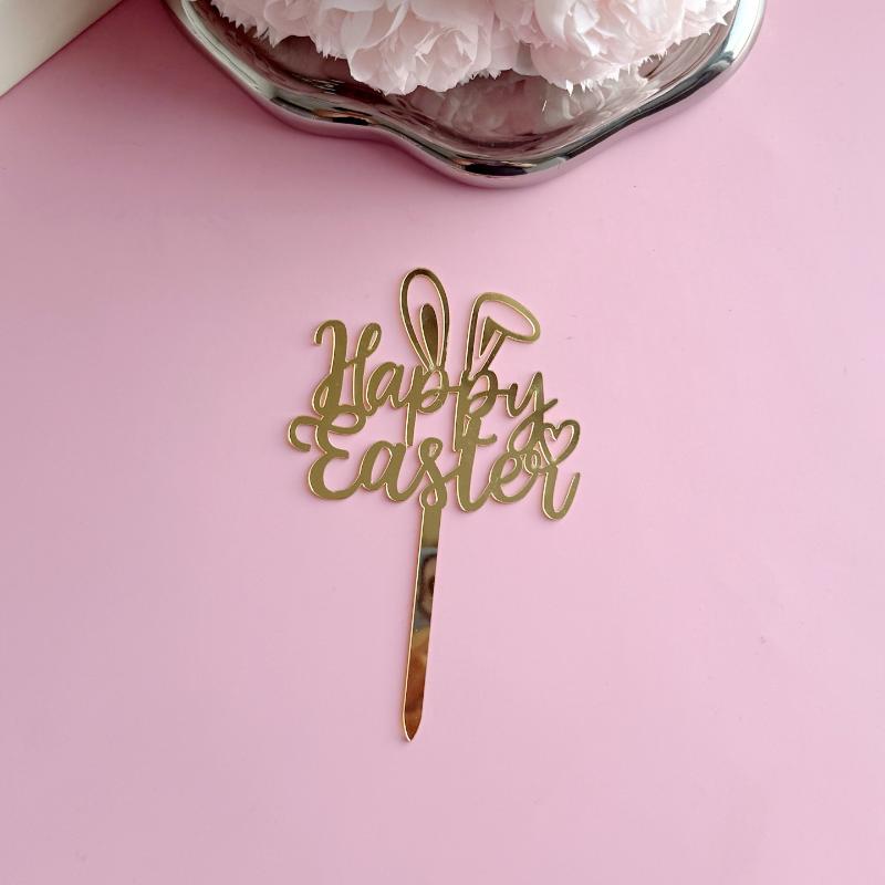 Colored Rabbit Easter Happy Cake Topper Dessert Decorations Gold Acrylic Kids Party Festival Cake Toppers Easter Baking Supplies