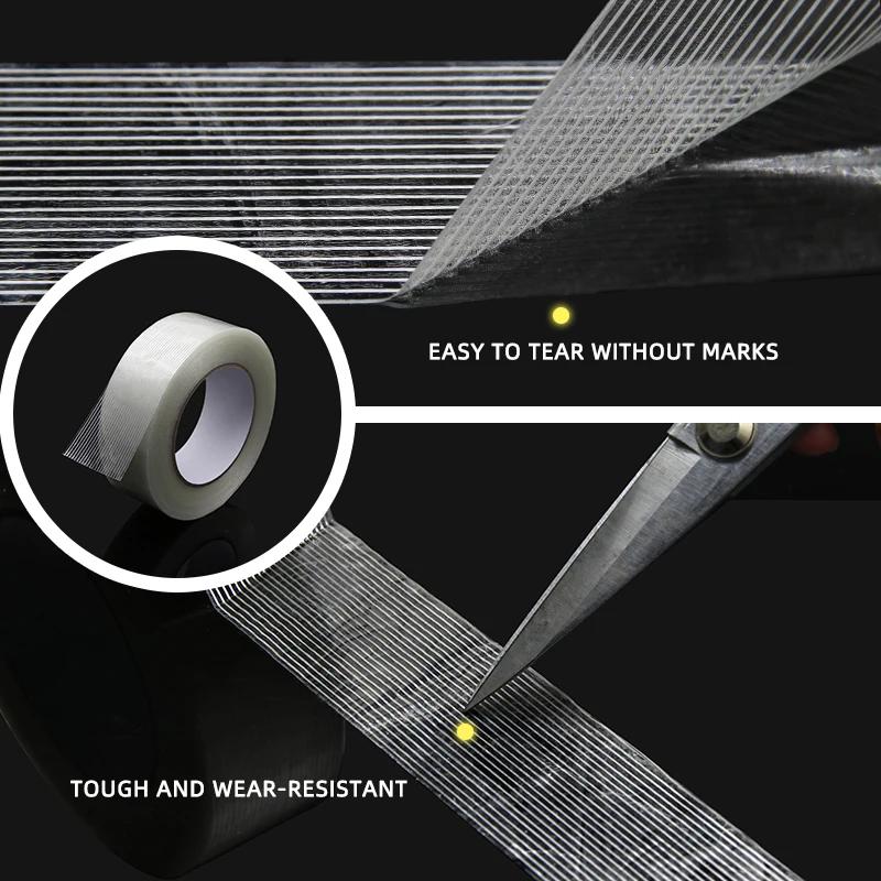 

50 м Стекловолоконная лента Сильная вязкость Промышленная обвязка Упаковка Фиксированная печать Прозрачные полосатые односторонние клейкие ленты 15mm*50m per roll