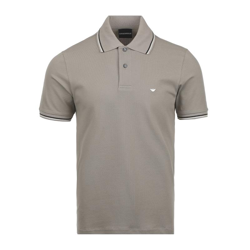 Emporio Armani Ss26 Striped Trim Eagle Logo Embroidered Business Casual Short Sleeve Polo Shirt Men Polo Shirts Light-Gray EM004606AF23090U8049 S