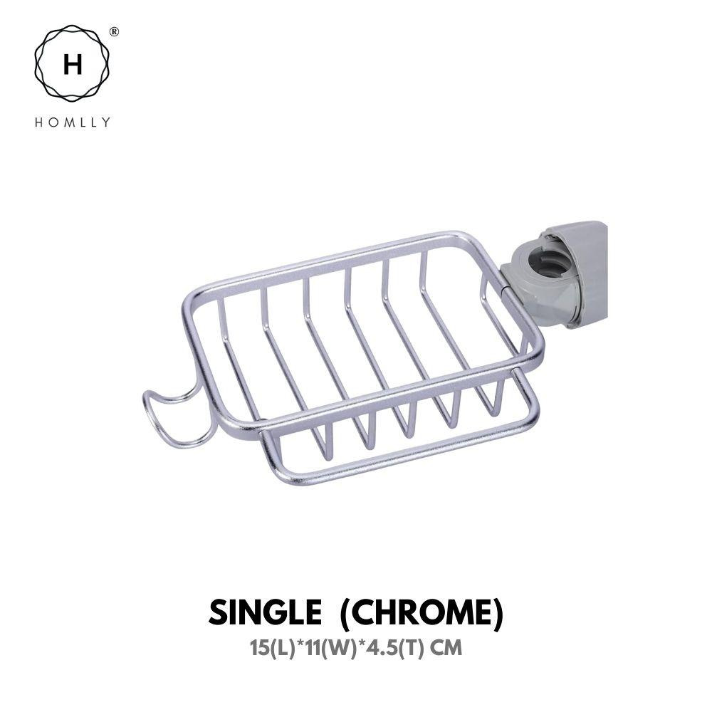 Homlly Aluminum Detachable Single Double Sponge Dish Cloth Facuet Tap Holder Shelf with Towel Hooks (X2PCS)