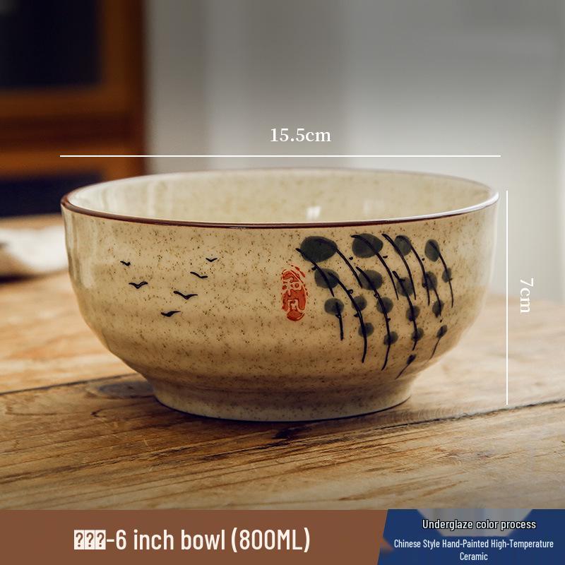 Unterglasur Keramik Reis- & Suppenschüssel Set mit Essstäbchen - Chinesischer Nationalstil Geschirr für Zuhause & Restaurants